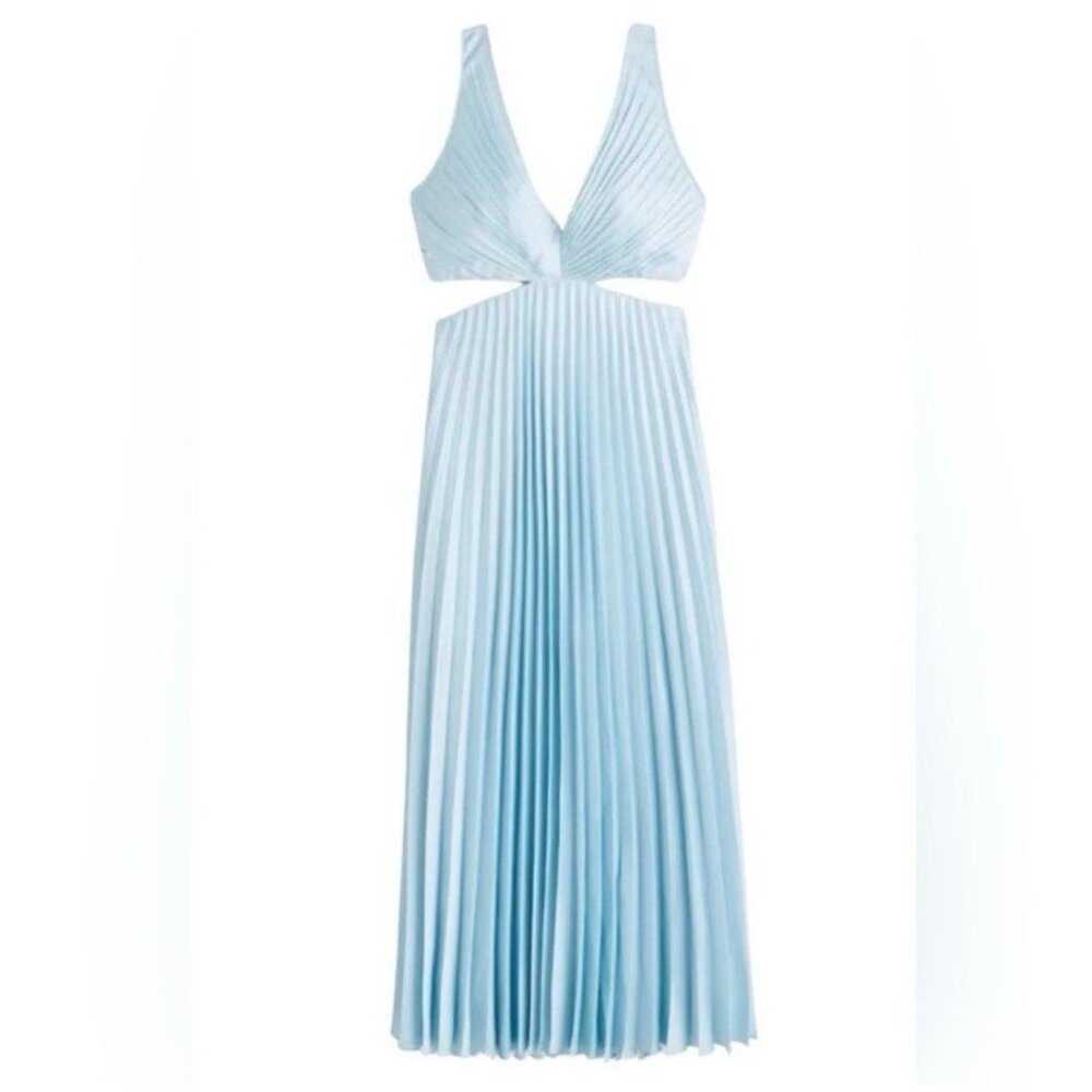 Abercrombie & Fitch Long Dress M Tall Halter Tie Back Floral Cut Out Pleated NEW - Picture 4 of 16